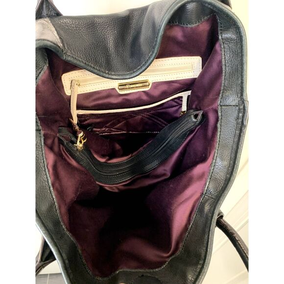 B. Makowsky Silver and Black Metallic Pebble Leather Tote Satchel Shoulder Bag - Picture 7 of 8